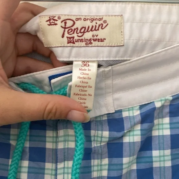 Original Penguin Blue Plaid Swim Trunks - Picture 5 of 8